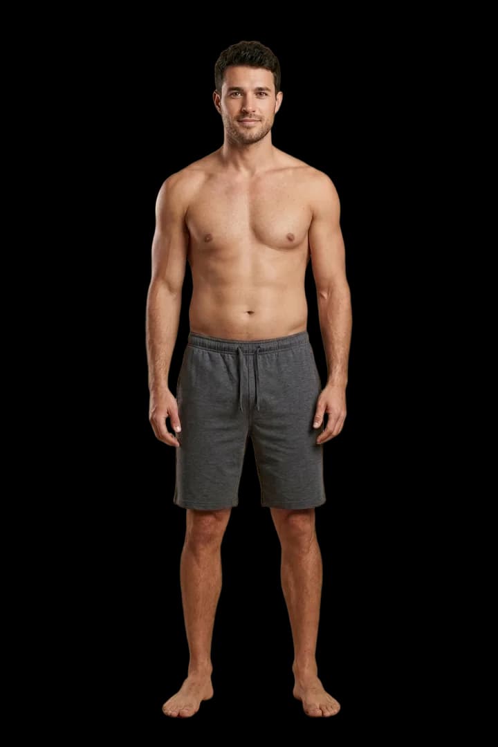 Illustration of a man at 19 to 22 percent body fat with a slight belly and shapely shoulders